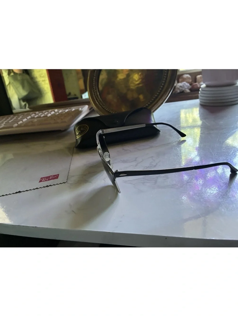 Ray-Ban Black Leather Sunglasses Case with Black Sunglasses